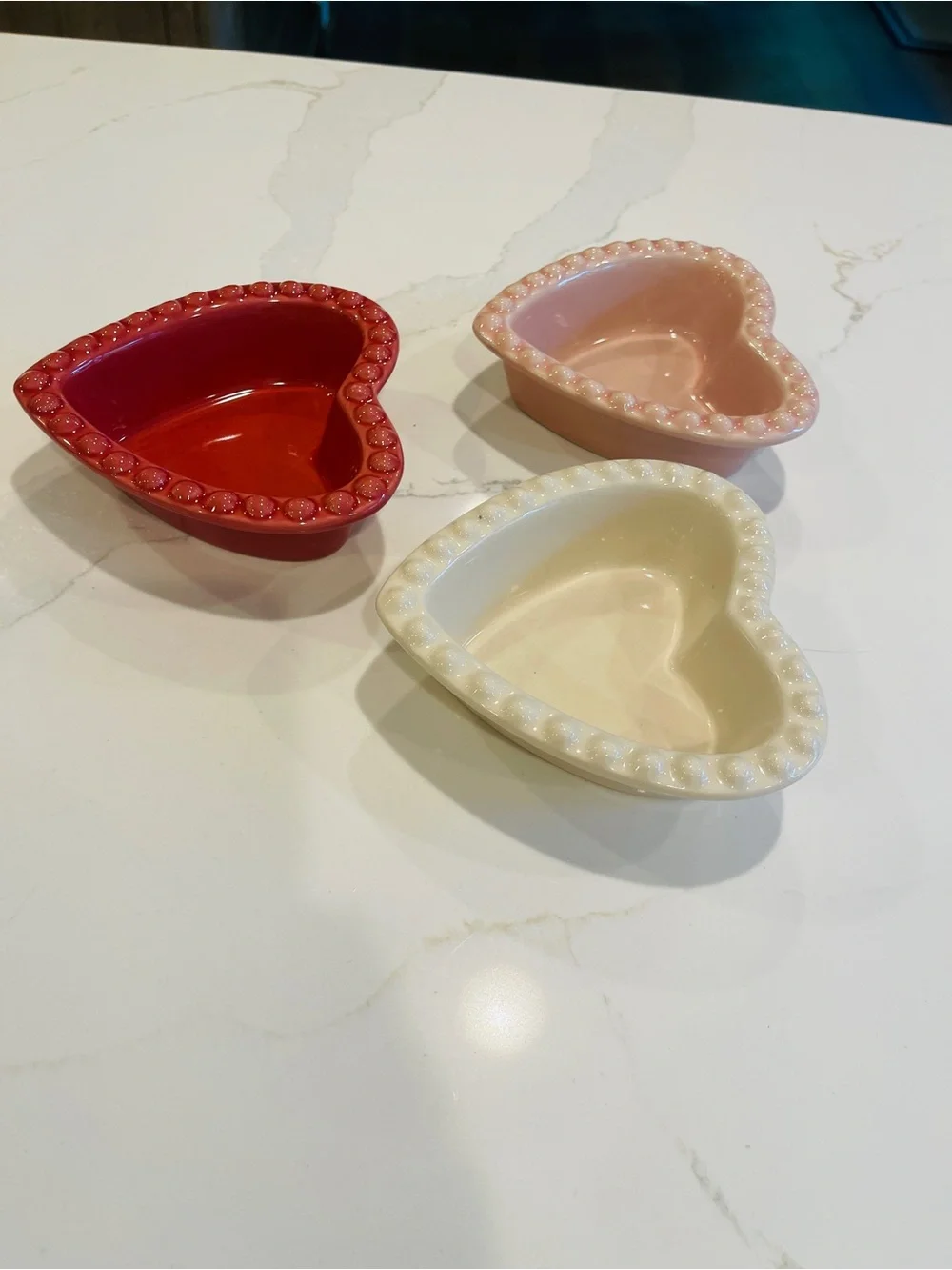 Williams Sonoma Beaded Heart Ramekin Trio in Red, Pink, Cream
